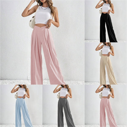 Pantalon Large Plissé Taille Haute Femme – Style Décontracté d’Été