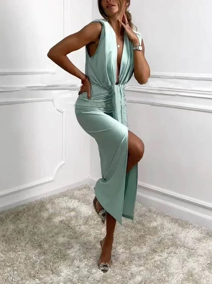 Jolira - Abito Midi Classico Con Spacco Drappeggiato Arricciato