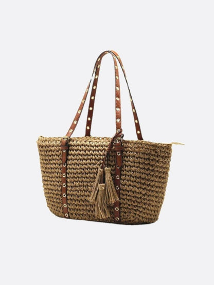 Straw and Leather Summer Tote Bag
