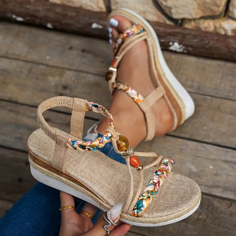 Sandales Femme à Talon Compensé Bohème – Chaussures d’Été Confortables à Petit Talon