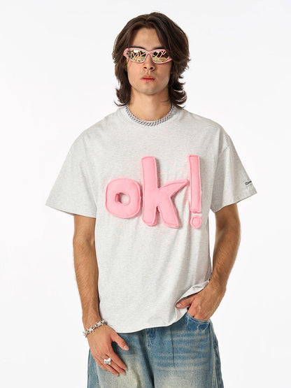 Graphic OK! Slogan Cotton T-Shirt