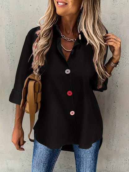 Lasangi - Camicia Casual a Maniche Lunghe Con Bottoni Multipli