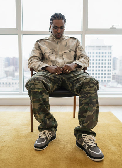 Woven Ripped Camouflage Cargo Baggy Pants