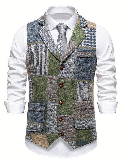 Leo | Patchwork-tweedvest med fiskebensmønster