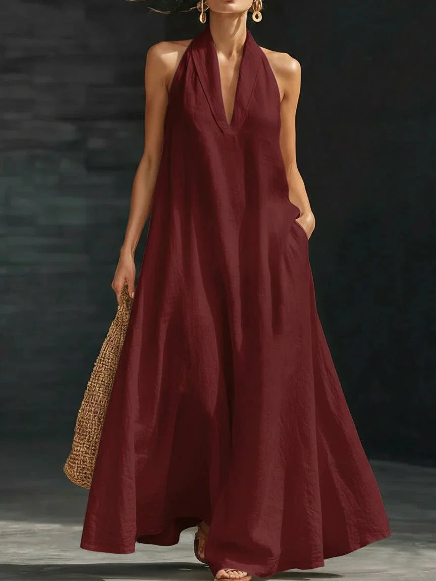 Amara | Linen Blend Halter Maxi Dress