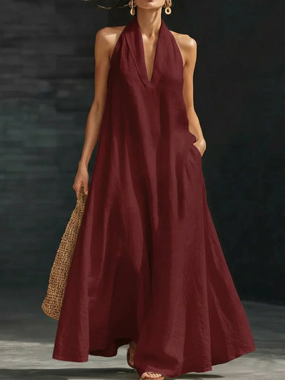 Amara | Linen Blend Halter Maxi Dress