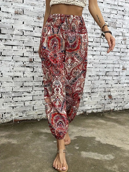 Boho-chic damebukser med grafisk print – Solara