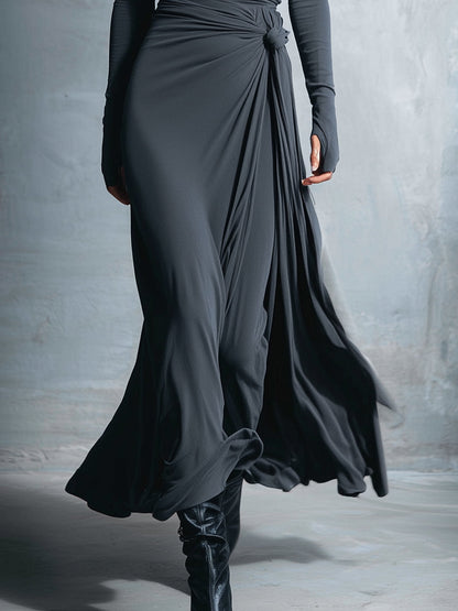 Damen-Maxikleid im Wickelstil, gestrickt, mit Knopf