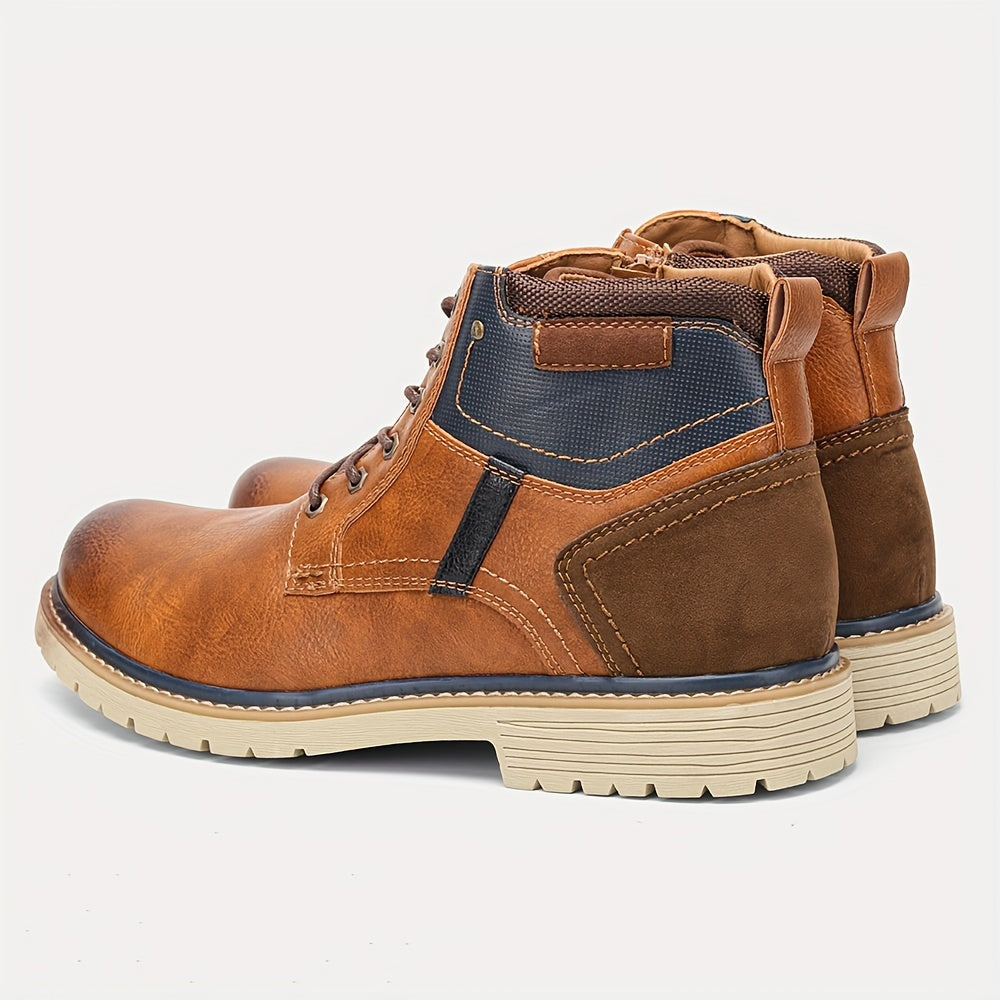 Men Vintage Men Boots with a PU Upper, Rubber Sole, And Inner Zipper