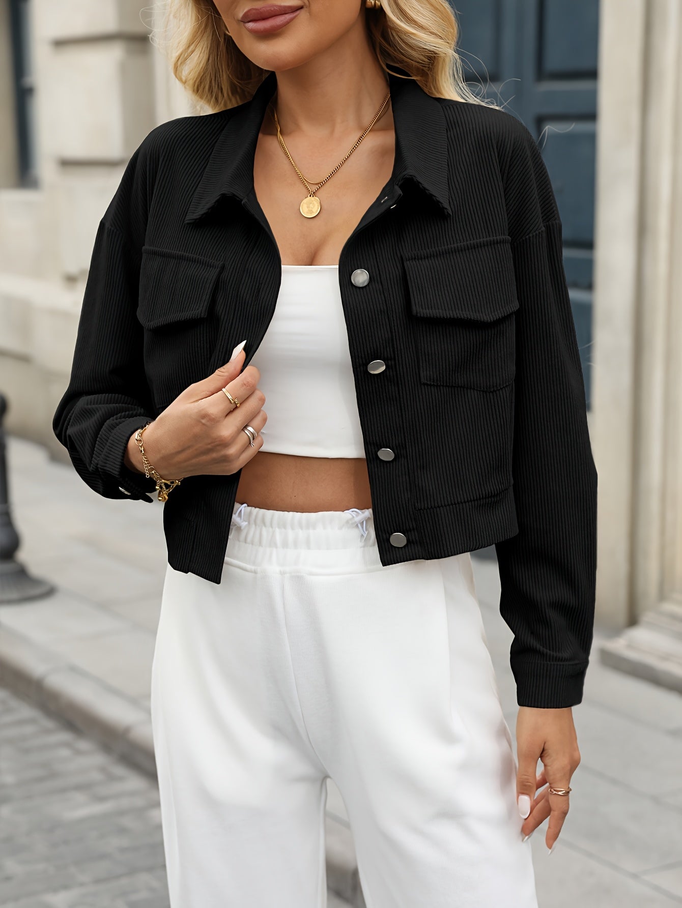 Veste Courte En Velours Côtelé Femme – Style Décontracté Automne Hiver