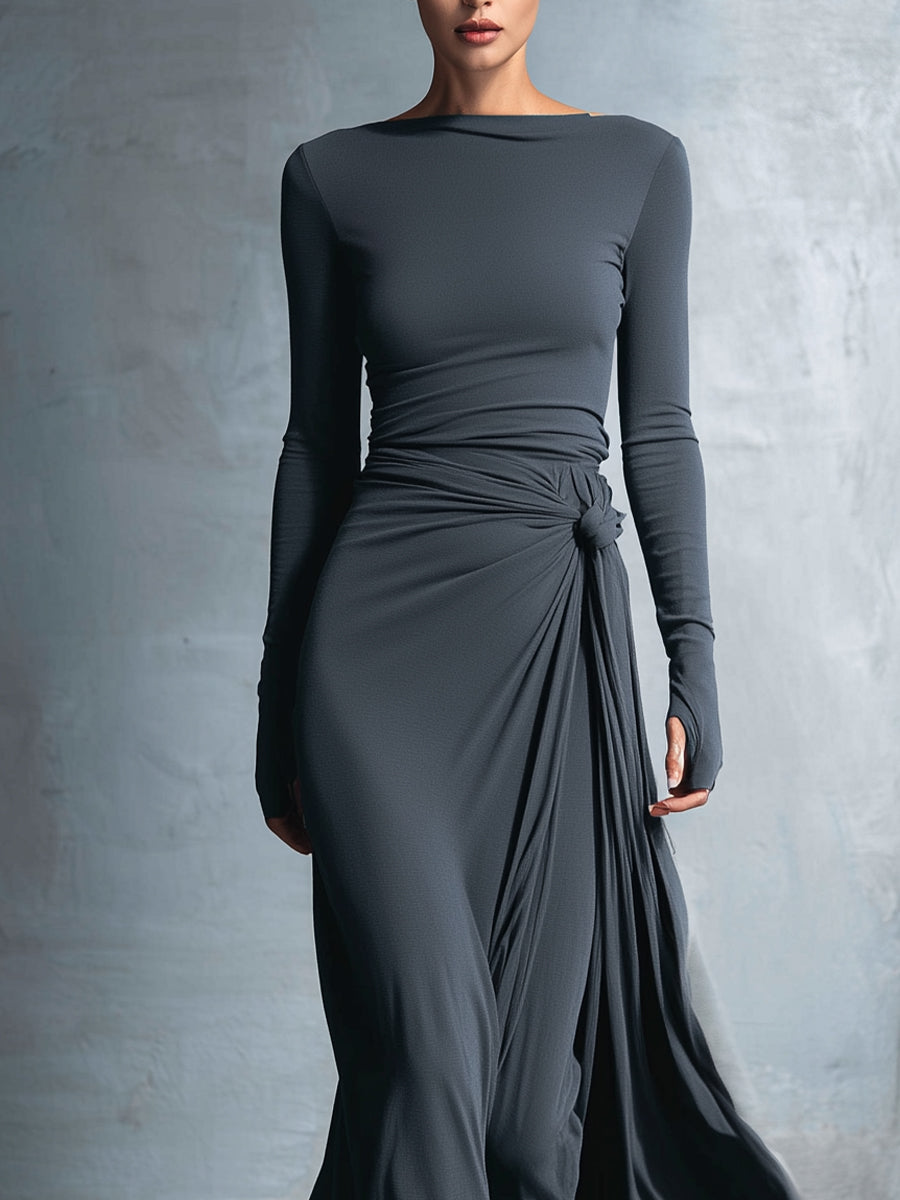 Damen-Maxikleid im Wickelstil, gestrickt, mit Knopf