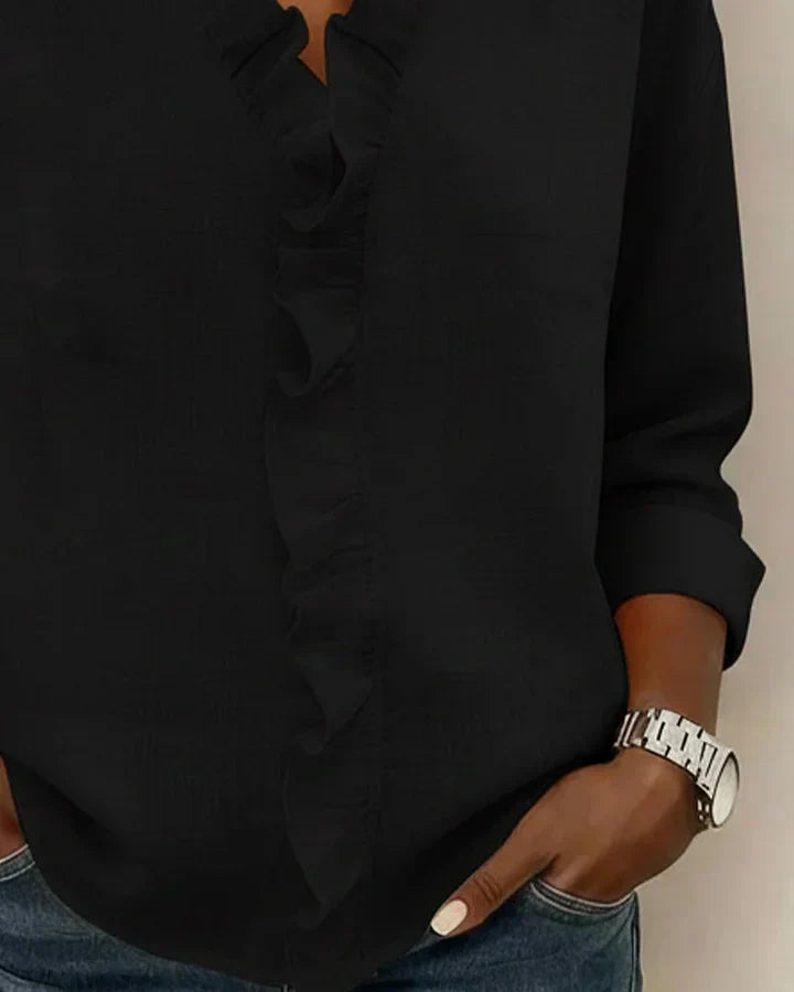 VIRELLO PARIS | Blouse à col en V et fines volants