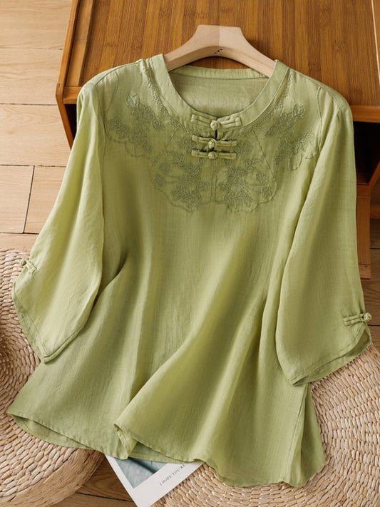 Della™ Cotton and Linen Floral Top for Women