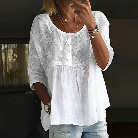 Embroidered Floral Patchwork Blouse