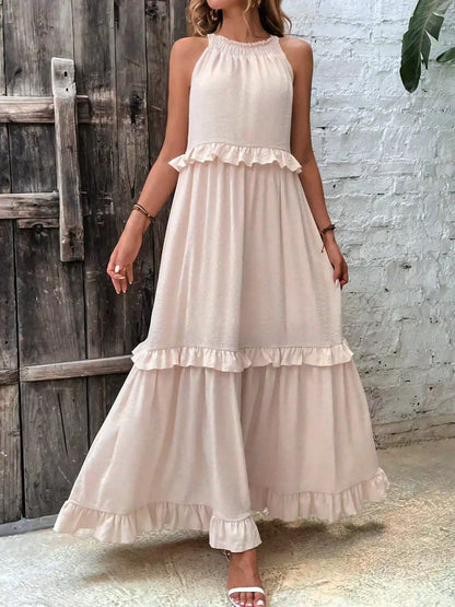 ANETA | Elegancka sukienka bez rękawów z falbankami