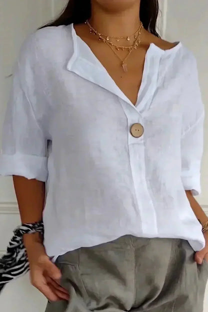 Zamma | Blusa in Lino Relaxed con Scollatura a V