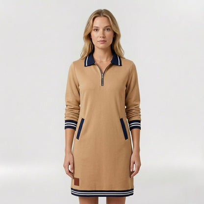 Abito Corto Casual da Donna con Zip e Colletto – Vestito Sportivo Elegante