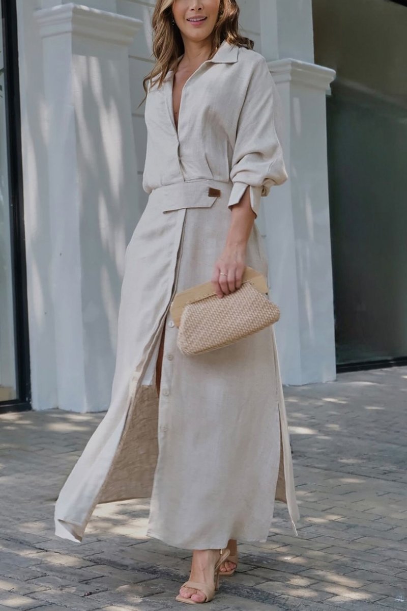 Women's Collared Belted Maxi Dress