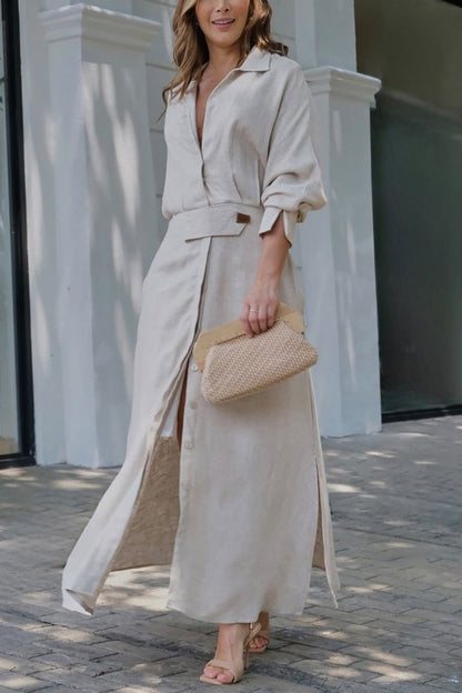 Women's Collared Belted Maxi Dress