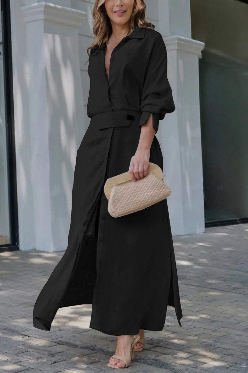 Women's Collared Belted Maxi Dress