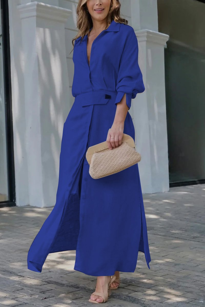 Women's Collared Belted Maxi Dress