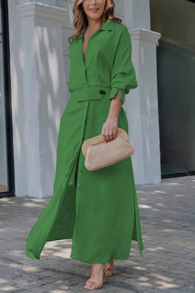 Women's Collared Belted Maxi Dress