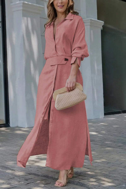 Women's Collared Belted Maxi Dress