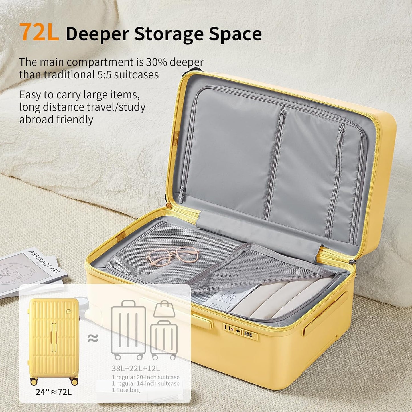 Spacious Hard Shell Suitcase with 8 Spinner Wheels – Smooth-Gliding Travel Luggage for Holidays and Business Trips