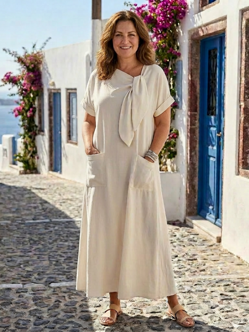 Women's Round Neck Pocket Maxi Dress