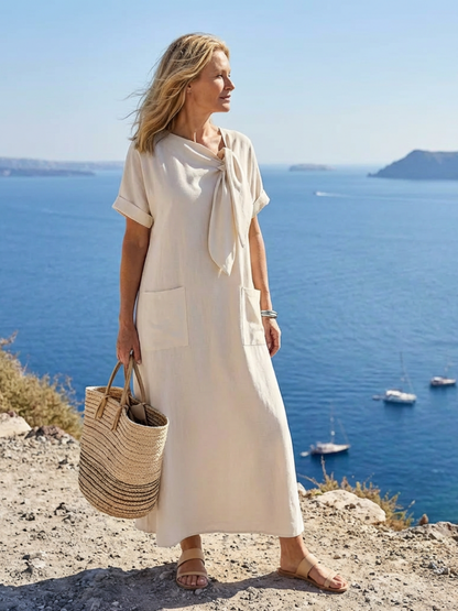 Women's Round Neck Pocket Maxi Dress