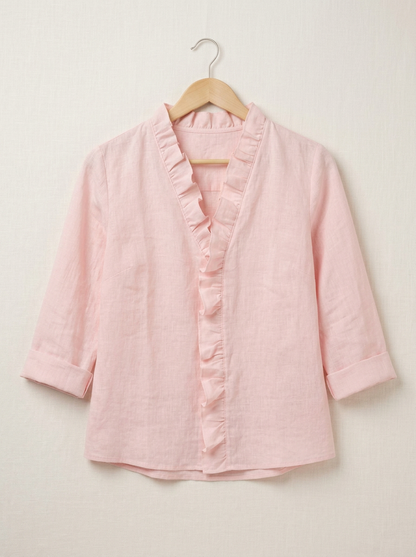 Caterina Conti™ blusa casual con rouches e scollo a V in tessuto morbido