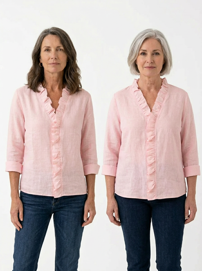 Caterina Conti™ blusa casual con rouches e scollo a V in tessuto morbido