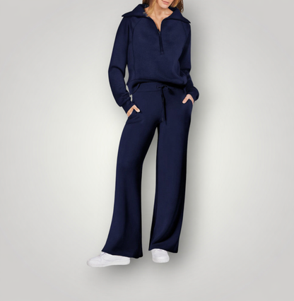 Women's Loungewear Set Half Zip Sweatshirt Wide Leg Pants