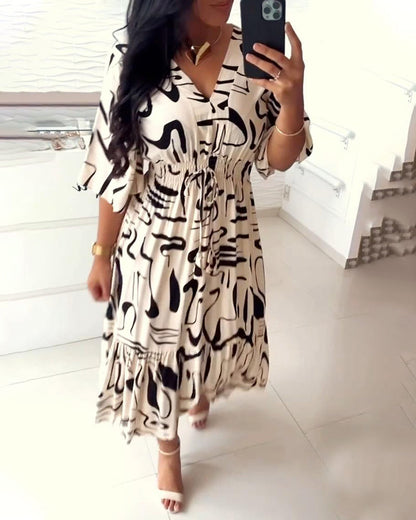 Sanae™ - Robe à col en V et imprimé élégant