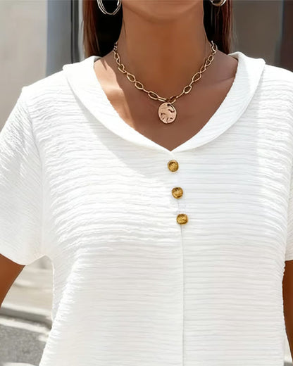 T-shirt Femme Col Rond Boutons Coupe Fluide Style Décontracté Élégant