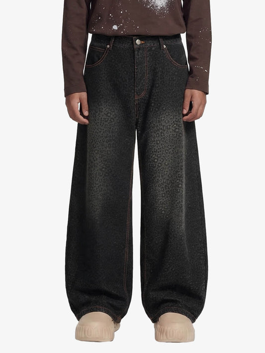 Leopard Print Denim Barrel Jeans