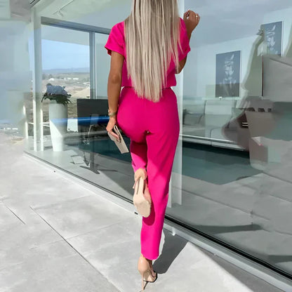 Elegante Dames Jumpsuit met Korte Mouwen en Tailleband