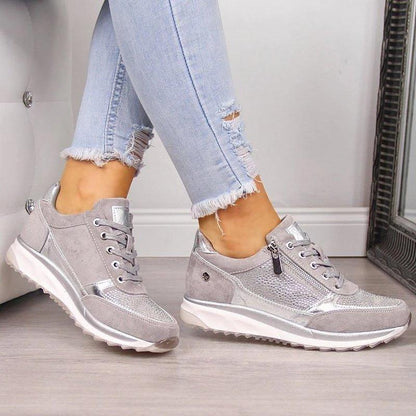Stella | Women's Rhinestone Zip-Up Lace-Up Fashion Sneakers