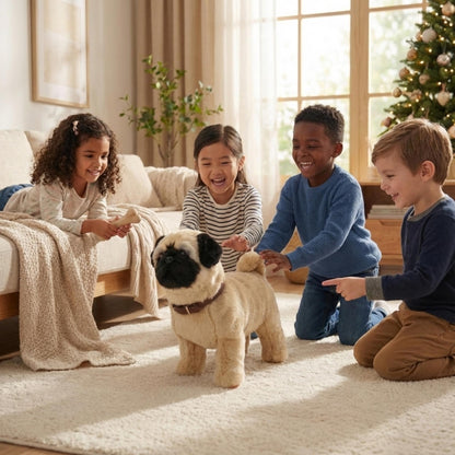 Realistischer interaktiver Roboter-Mops – Laufendes und bellendes elektronisches Welpenspielzeug für Kinder