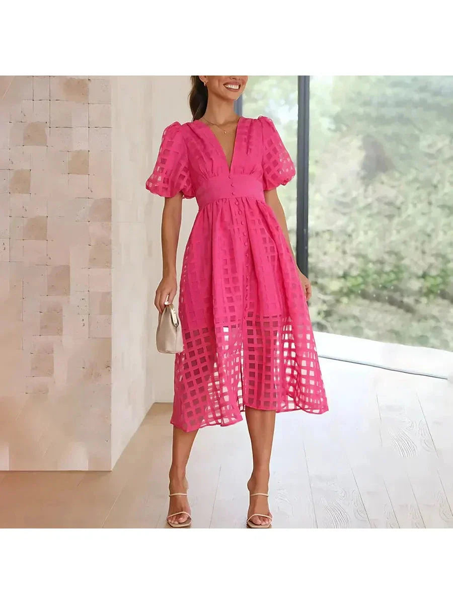 Madison | Women's Mini Dress With V-Neck And Puff Sleeves | Elegant