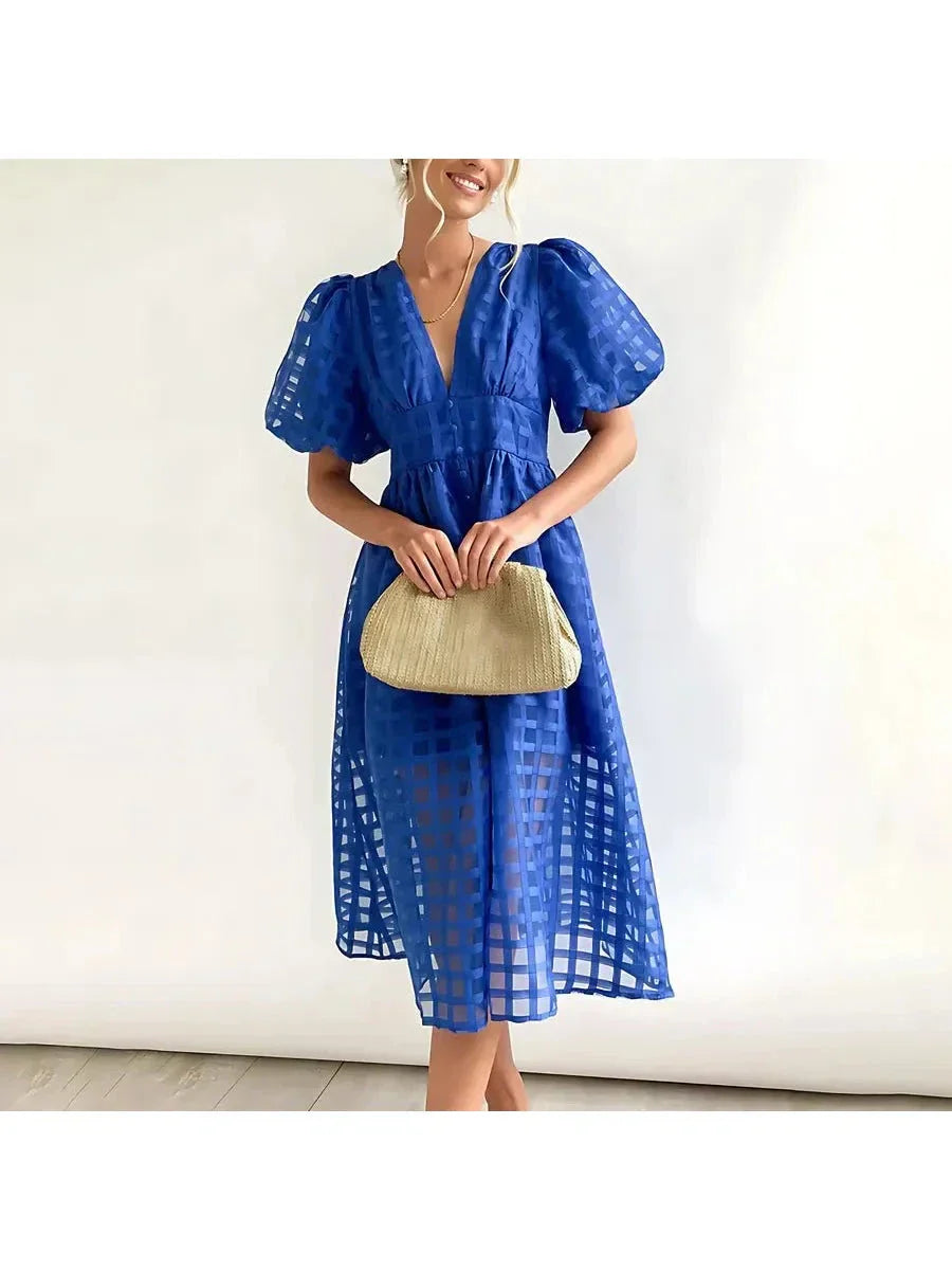 Madison | Women's Mini Dress With V-Neck And Puff Sleeves | Elegant