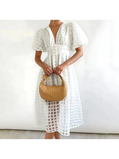 Madison | Women's Mini Dress With V-Neck And Puff Sleeves | Elegant