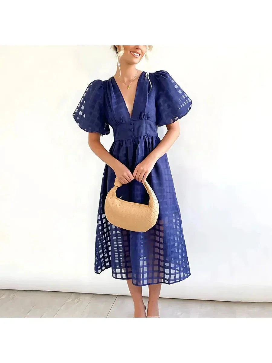 Madison | Women's Mini Dress With V-Neck And Puff Sleeves | Elegant