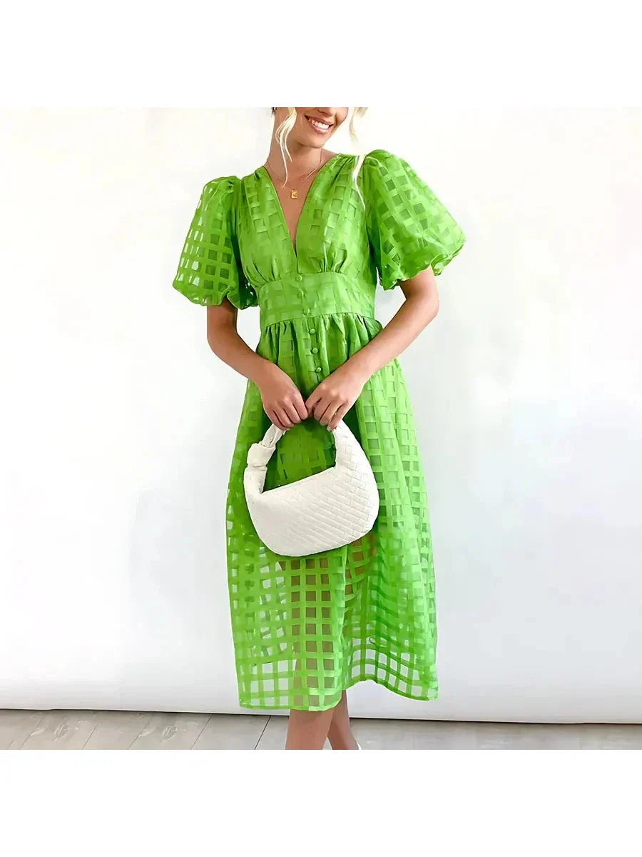Madison | Women's Mini Dress With V-Neck And Puff Sleeves | Elegant