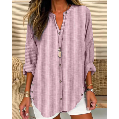Claudia | Damen Gestreifte Bluse Mit Knopfleiste