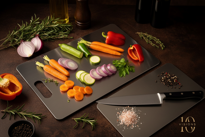 Close-up cutting board with ingredients