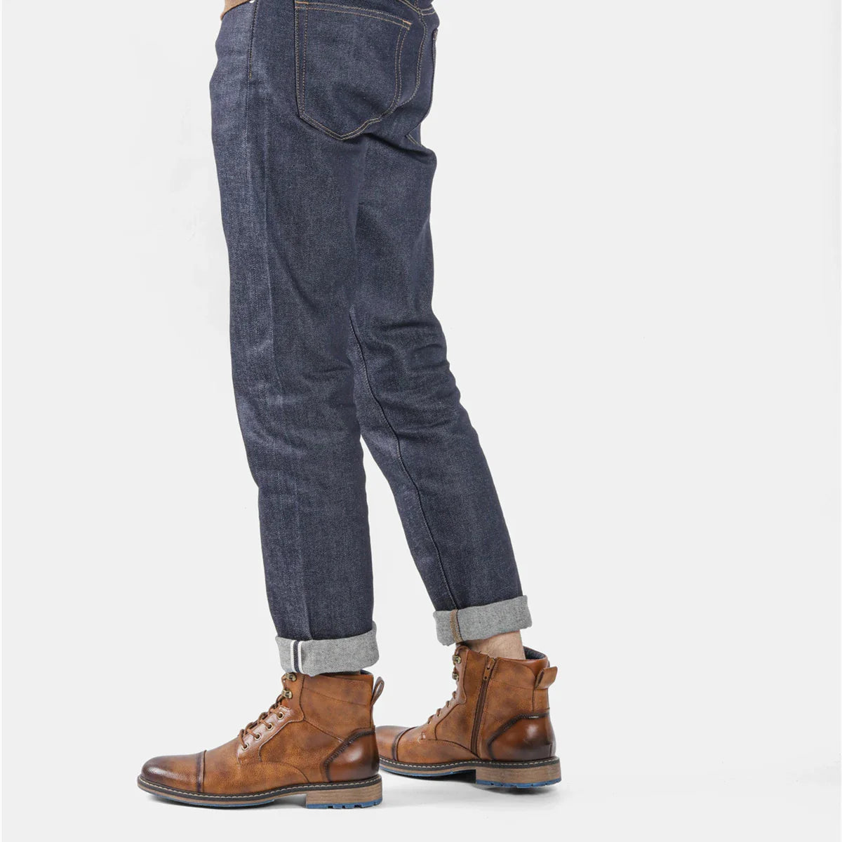 Men’s Retro Leather Ankle Boots | Zip & Lace Fastening | Rugged Style with Metal Accents