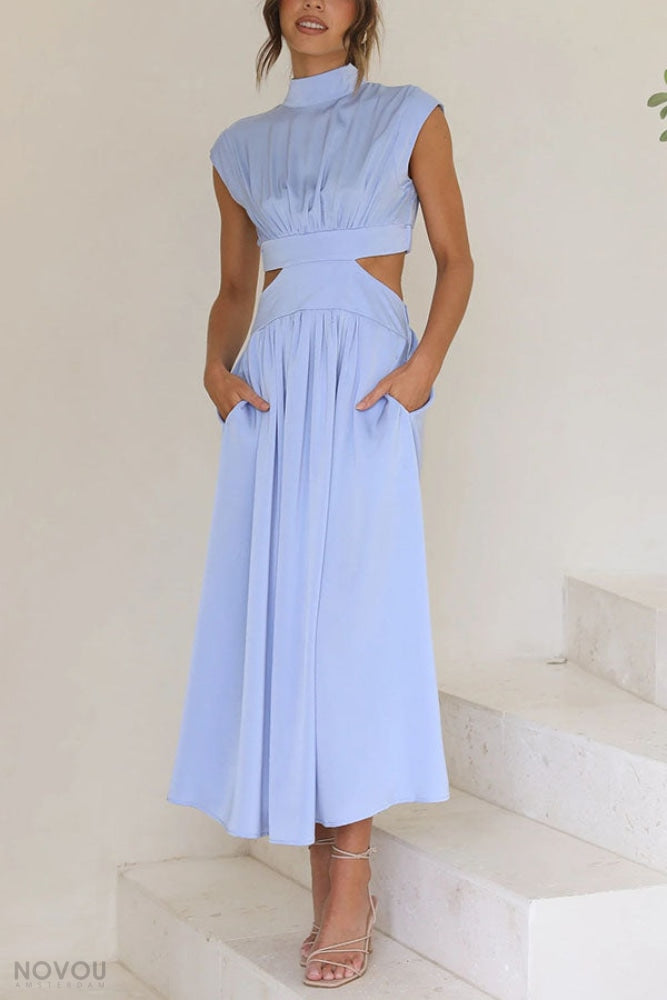 Trendy Midi Zomerjurk met Col en Taille Uitsparing – Avelina