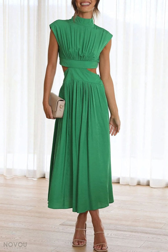 Trendy Midi Zomerjurk met Col en Taille Uitsparing – Avelina
