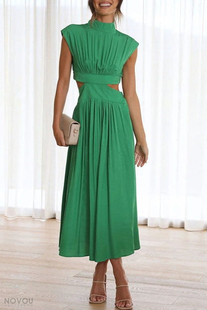 Trendy Midi Zomerjurk met Col en Taille Uitsparing – Avelina